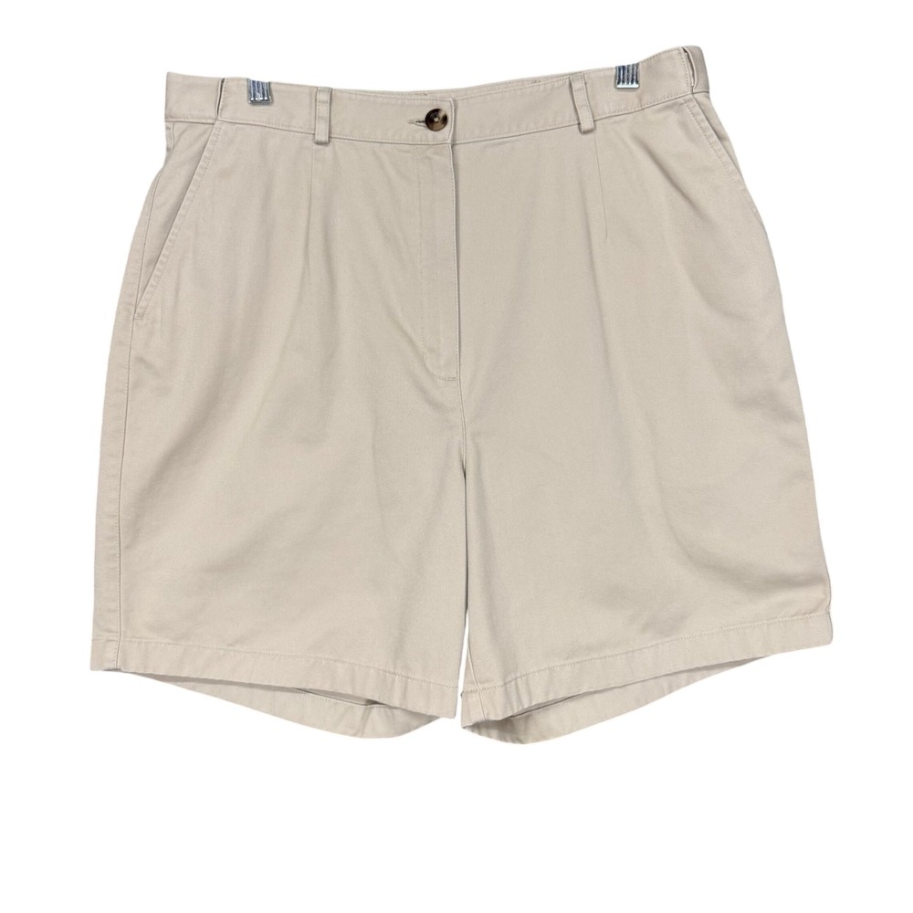 LL‎ Bean Original Fit Shorts Womens 16 Khaki Tan Cotton Pleated High Rise Chino